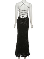Chic Floral Embroidered Backless Maxi Dress With Low Neck And Crossback