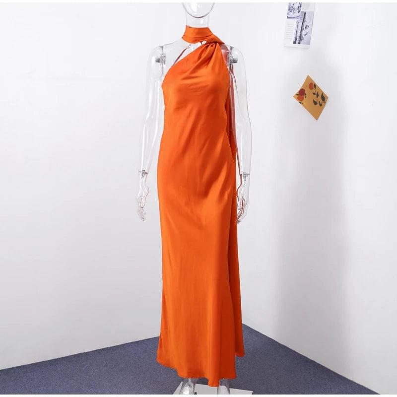 Sexy Satin Ribbon Backless Halter Dress For Elegant Evening Gown