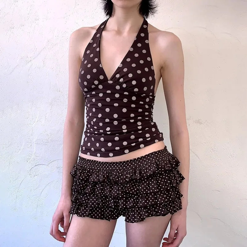 Polka Dot Off Shoulder Backless Camisole Tank Top