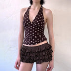 Polka Dot Off Shoulder Backless Camisole Tank Top