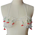 Cherry Gemstone Crystal Body Chain Bikini Top Bralette