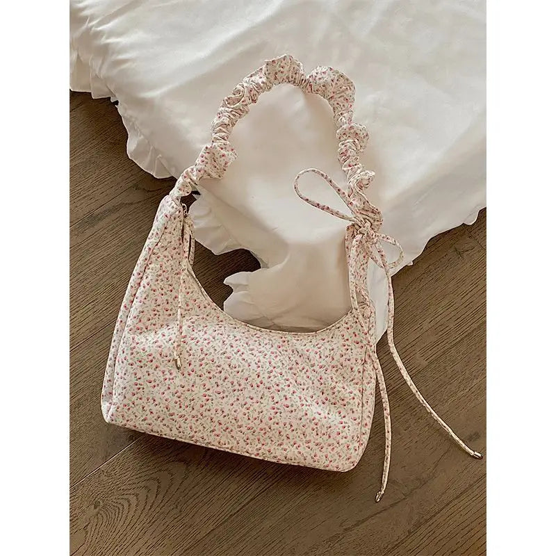 Fairycore Floral Canvas Shoulder Bags With Drawstring