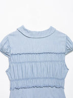 Sweet Retro-style Doll Neck Bubble Sleeve Women's Pleated Top