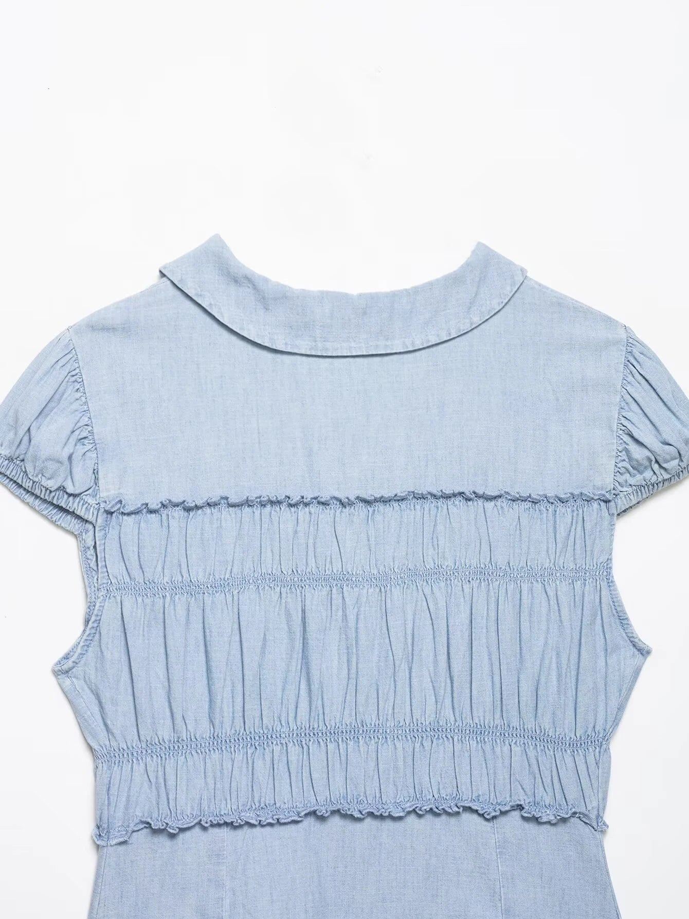 Sweet Retro-style Doll Neck Bubble Sleeve Women's Pleated Top