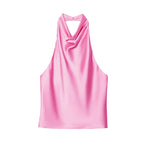 Elegant Satin Backless Halter Top For Women Off Shoulder