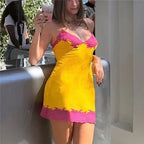 Mini Floral Lace Trim Slip Dress With Spaghetti Straps