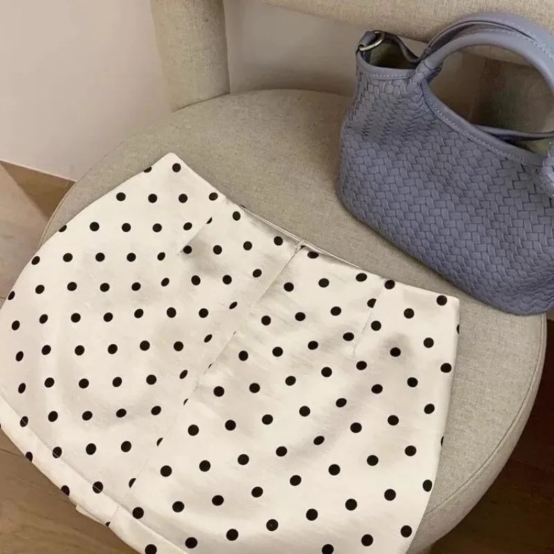Satin Polka Dot A-Line Skirt Low Waist