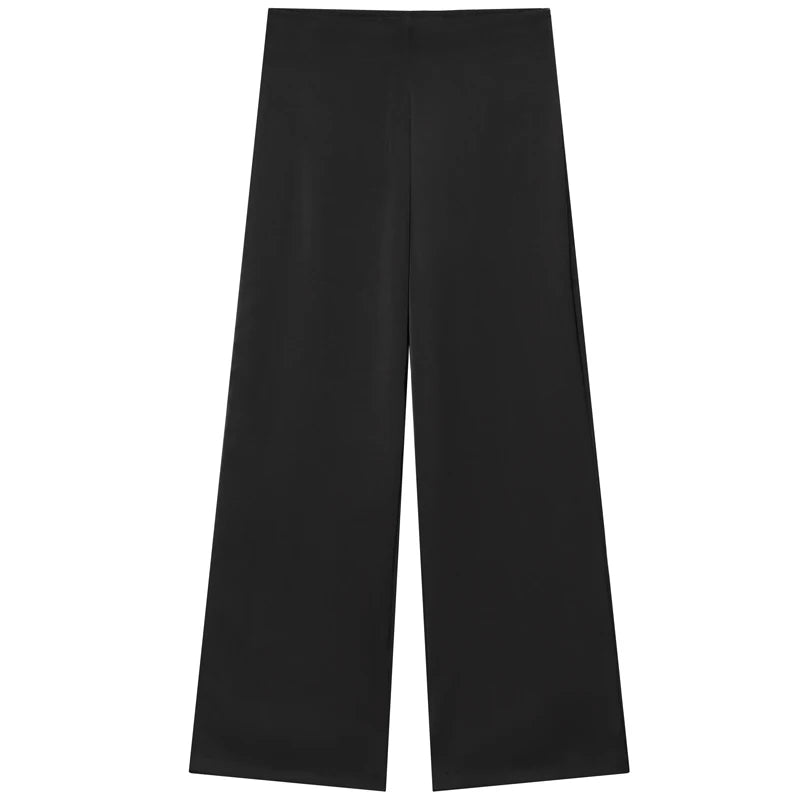 Elegant Satin Two Piece Set With Off Shoulder Top And High Waist Trousers