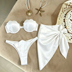 Shell 3 Pcs Bikini with Skirt Push Up Swimwear Underwire Bathing Suit