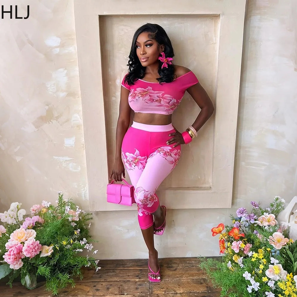 Floral Off Shoulder Crop Top And High Waist Capri Set For Summer Streetwear Vibe