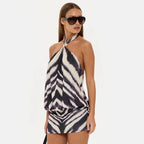 Zebra Print Halter Backless Mini Dress For Nightlife Chic