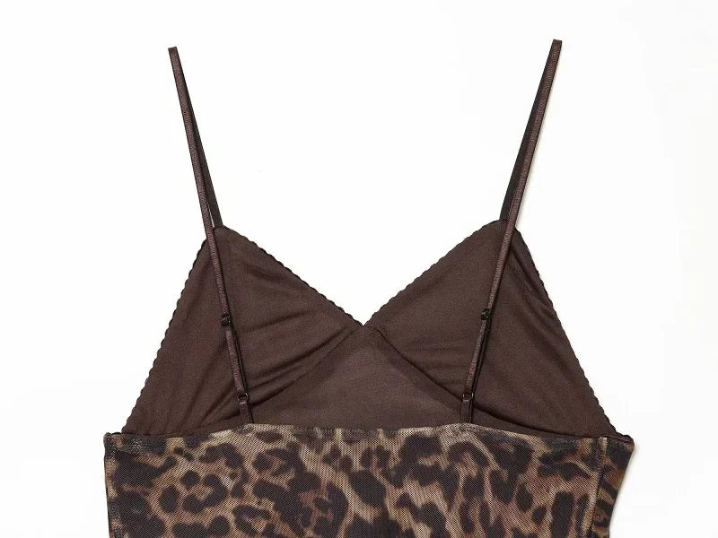 Vintage Leopard Print Mesh Long Skirt With Empire Waist Flowy Tulle