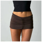 Vintage Aesthetic Mini Skirts Solid Low Waist Drawstring Bodycon Bottoms