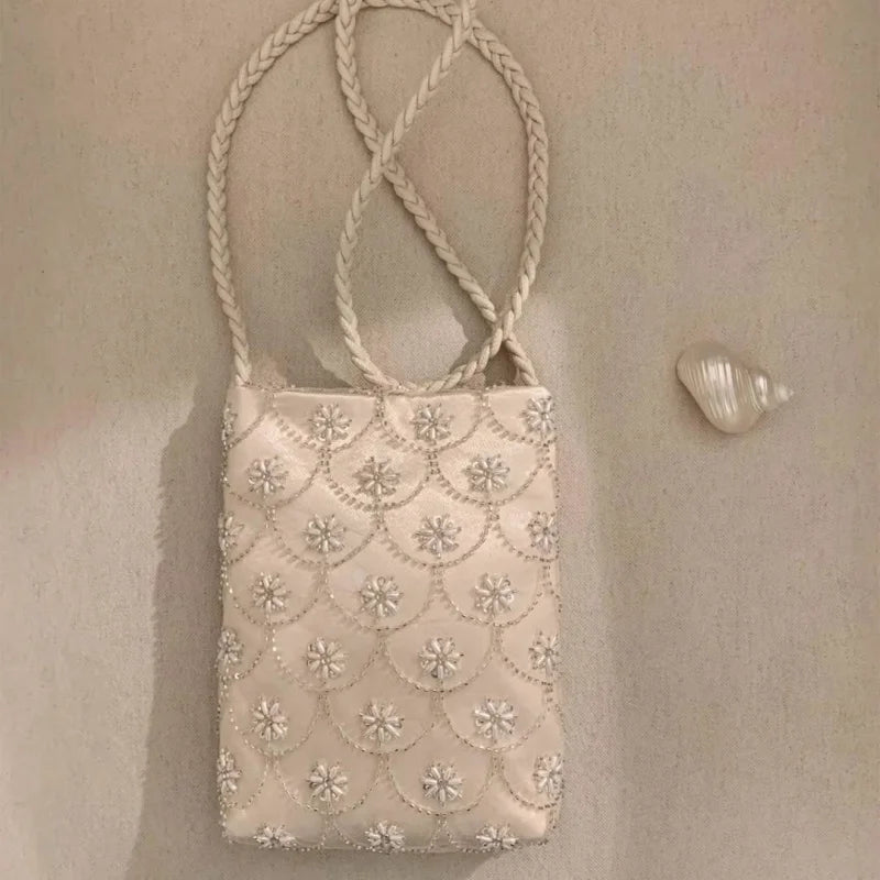 Sweet And Elegant Beaded Embroidered Party Bag With Delicate Shoulder Crossbody Strap