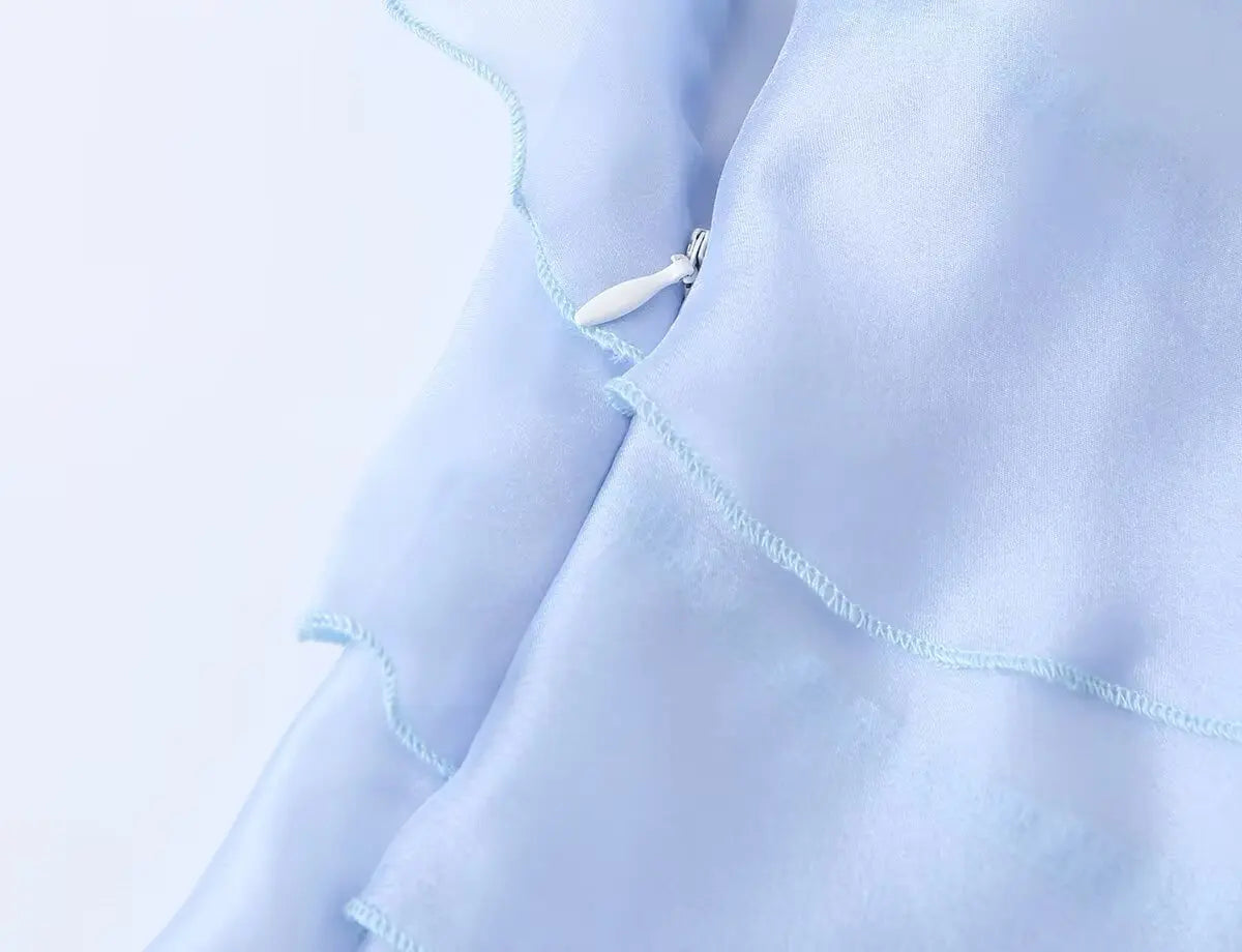 Dreamy Light Blue Halter Backless Mini Dress With Tiered Ruffle Accents