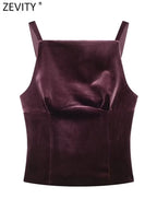 Velvet Spaghetti Strap Bow Back Blouse For Women Elegant Evening Top With Slim Tailored Fit