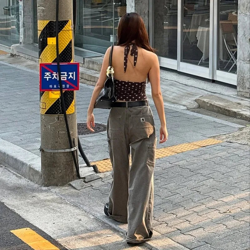 Polka Dot Off Shoulder Backless Camisole Tank Top