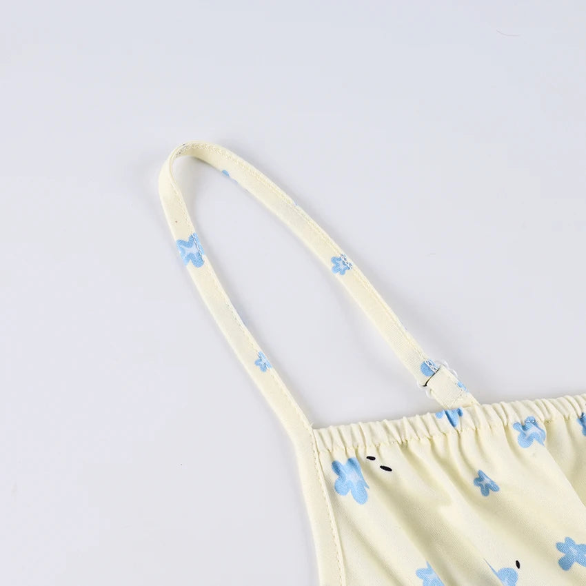 Sexy Mini Print Spaghetti Strap Backless Nightgown