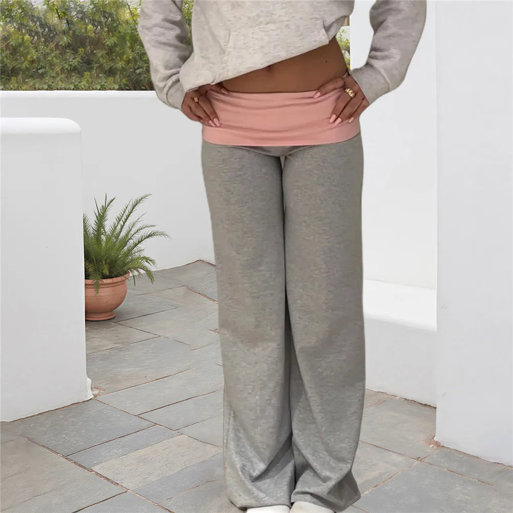 Relaxed Contrast Trim Elastic-Waist Straight-Leg Lounger Pants