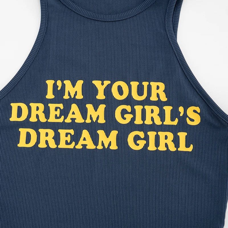 Letter Print Tank Top For Women O Neck Slim Fit Sporty Leisure Wear