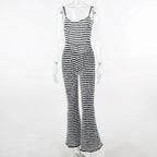 Backless Striped Jumpsuit With High Waist Flare Legs