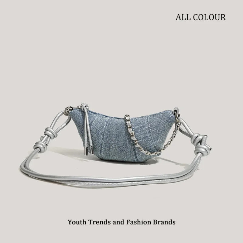 Denim Blue Crossbody Bag For Women With Harajuku Street Flair And Modern High Street Style