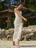 Sleeveless Knitted Dress With Wide Shoulder Straps Inner Long Skirt
