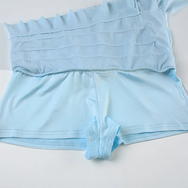Irregular Mesh Ruffle Edge Low Waist Short Skirt
