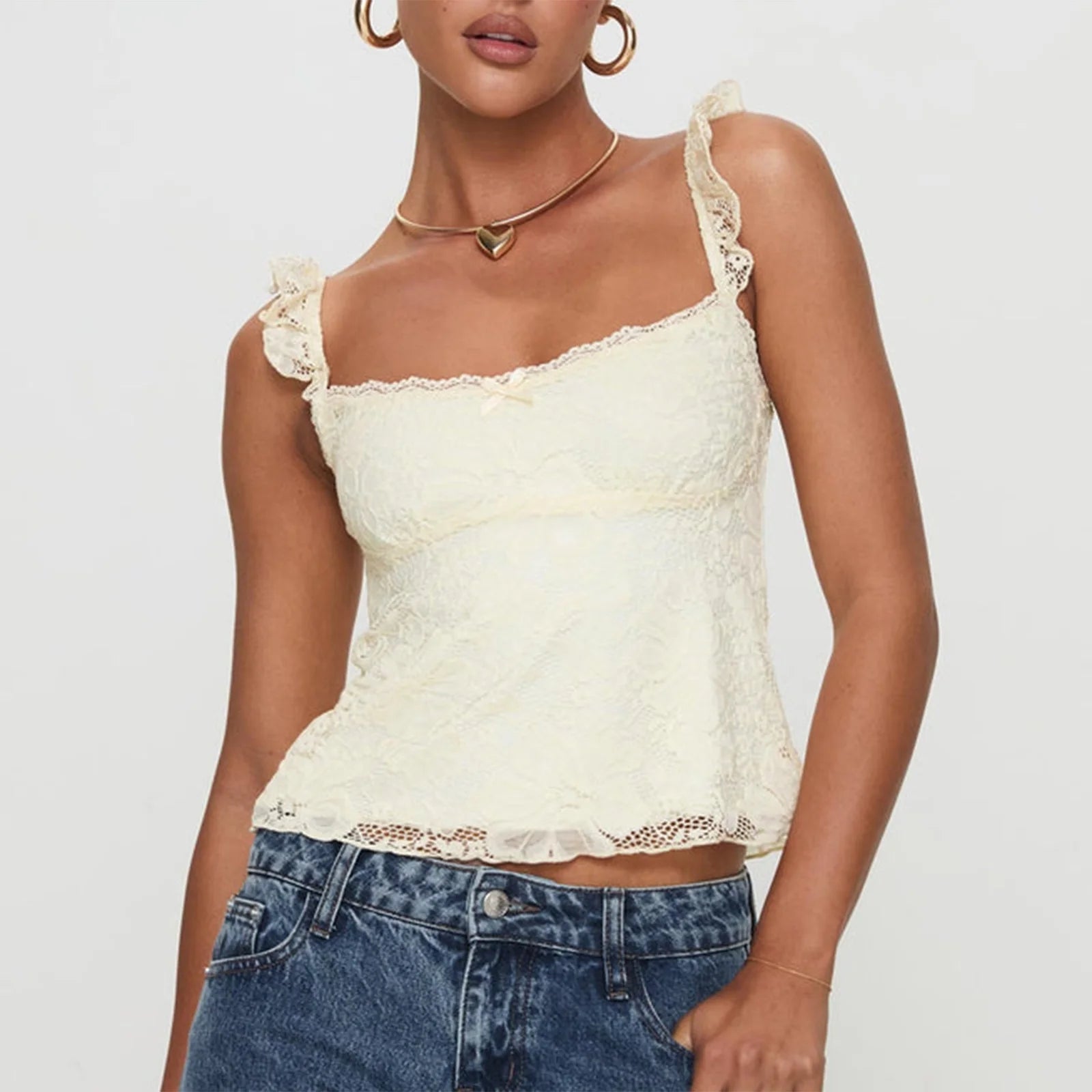 Fashion Women's Lace Floral Patchwork Cami Tops Sleeveless Open Back Low Cut