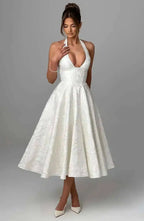 Backless Halter Evening Dress With Lace Jacquard For Elegant Special Occasions