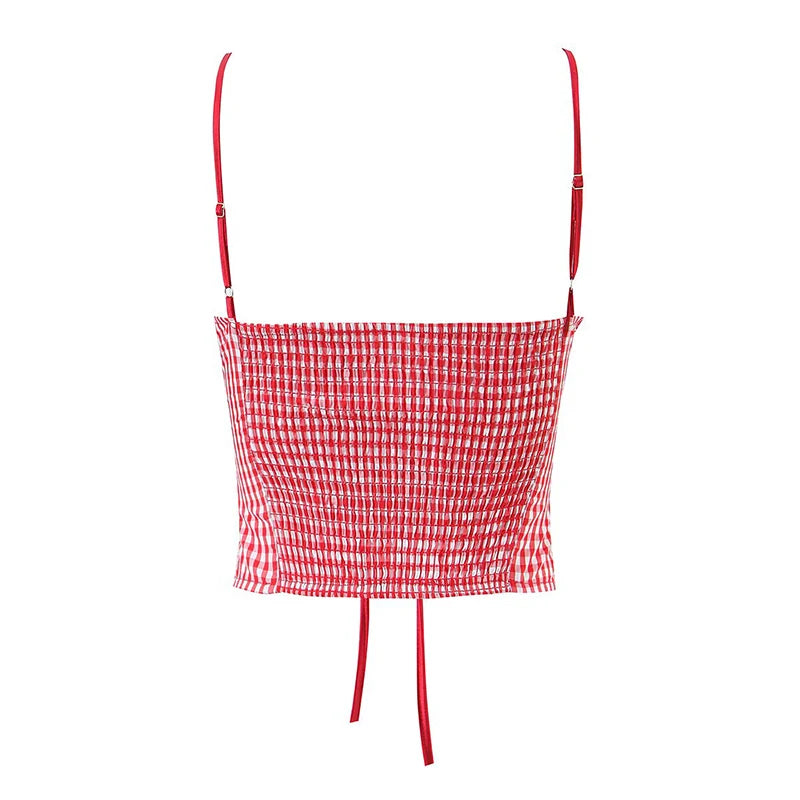 Sexy Sweet Girl Plaid Polka Dot Camis Cotton Top