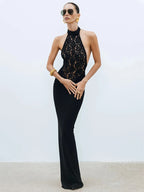 Elegant Lace Patchwork Sleeveless Dress For Women Chic Sheath Style With Hip Wrap