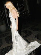 Silky Satin Evening Gown With Low Neck Backless Design Sleeveless Maxi Dress