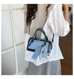 Denim Crossbody Bag With Embroidered Ruched Detailing And Subtle Rivet Accents