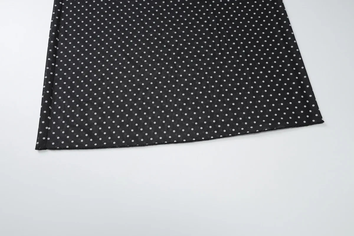 Vintage Polka Dot Dress Set With See Through Top And Long Skirt For Summer Parties