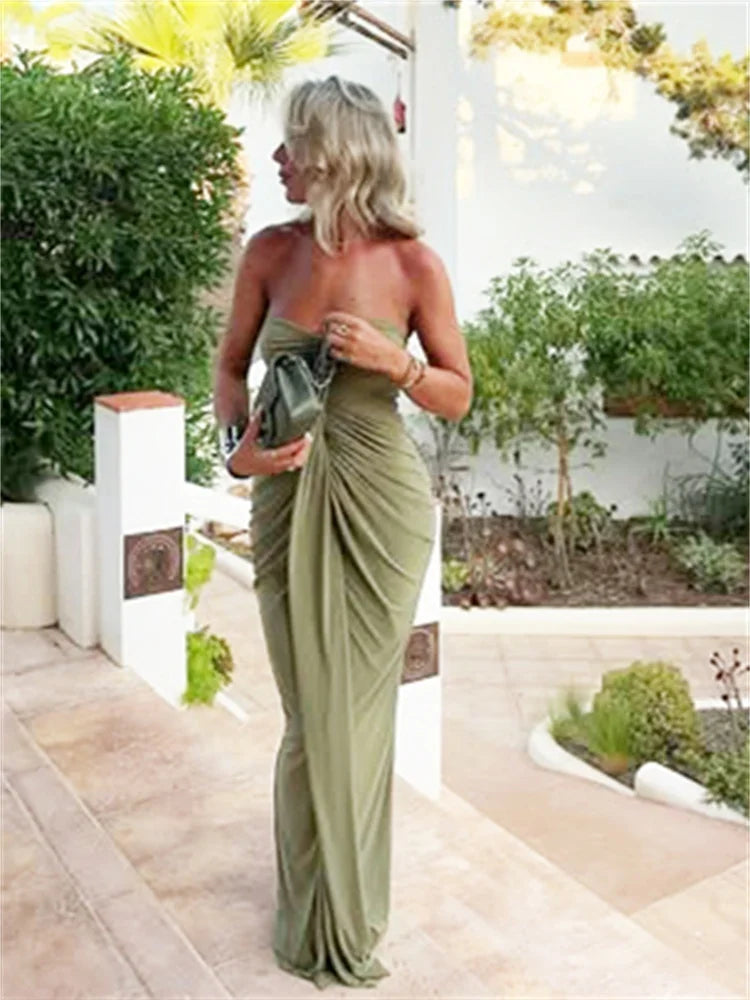 Patchwork Strapless Dress With Ruched Ribbon