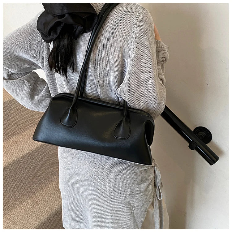 Underarm Bag Solid Color PU Shoulder Handbag