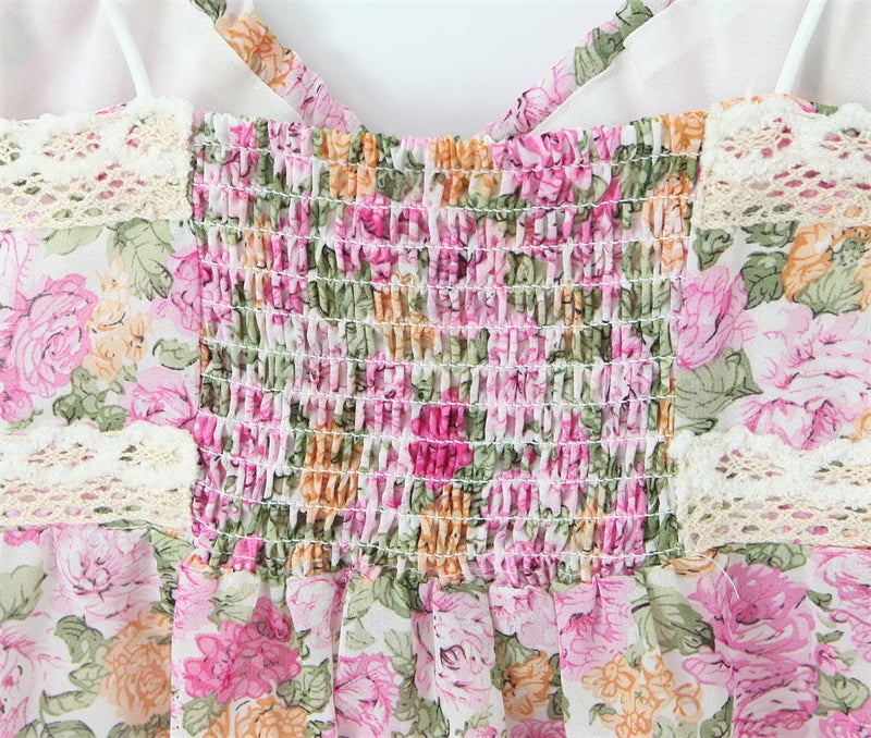 Floral Print Chiffon Sexy Backless Slim Super Short Lace Camis Top