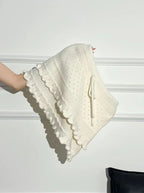 Patchwork Knit Mini Skirt With High Waist Ruffle And Hollow Out Details