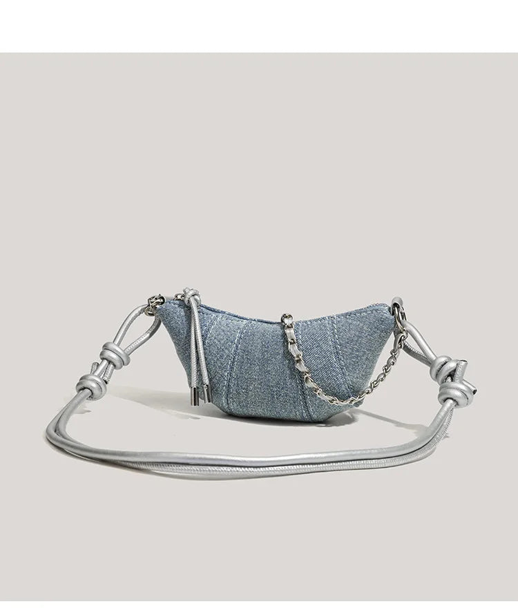 Denim Blue Crossbody Bag For Women With Harajuku Street Flair And Modern High Street Style