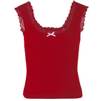 Gothic Red Lace Crop Top Backless U Neck Sleeveless Knit