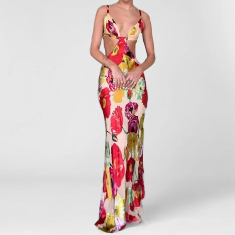 Romantic Garden Party Floral Maxi Dress With V Neckline