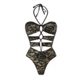 Lace One Piece Swimsuit With Skirt Cut Out Halter Neck High Leg Beach Bodysuit Monokini