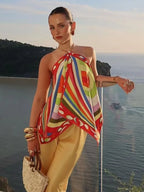 Halter Top And Long Skirt Set With Backless Detail Asymmetric Design