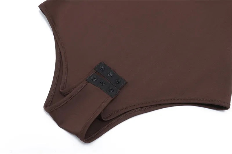 Brown Spaghetti Strap Bodysuit Women Summer Sleeveless Cross Skinny Tight Tide Basic Camisole