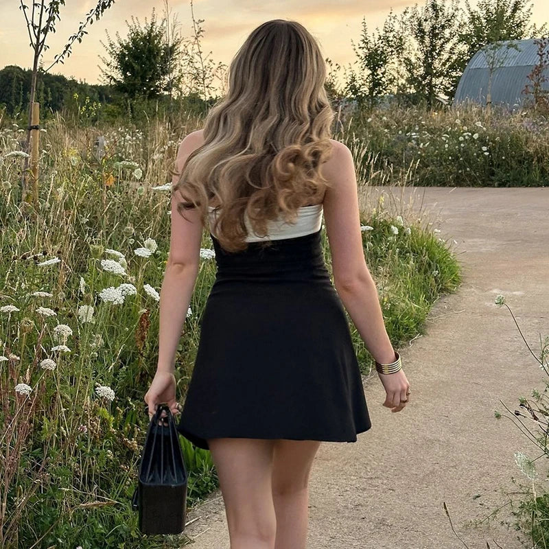 Block Strapless Patchwork Mini Dress