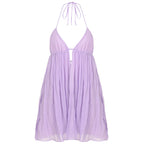 Purple Chiffon Backless Sundress With Deep V Neck A-Line Mini