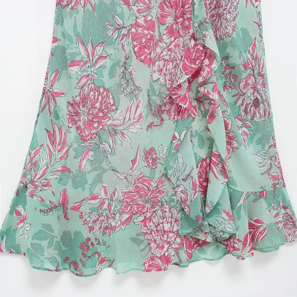 Fairy Garden Coquette Style Floral Print Dress For Women Knee Length
