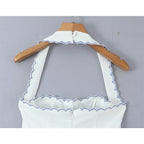 Backless Halter Embroidered White Dress For Women Elegant A Line Mini Dress