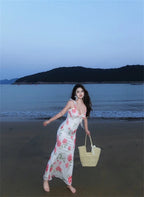 Rose Print Reverie Backless Fishtail Midi Dress With Tiered Ruffles And V Neck
